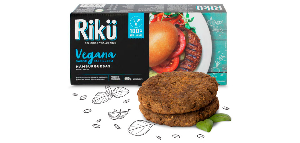 Hamburguesa vegana sabor parrillero de Rikü